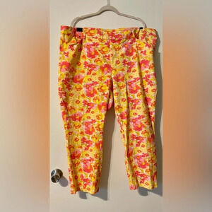 Old Navy Yellow Floral High Rise Pixie Skinny Pant Secret Smooth Pockets Size 24